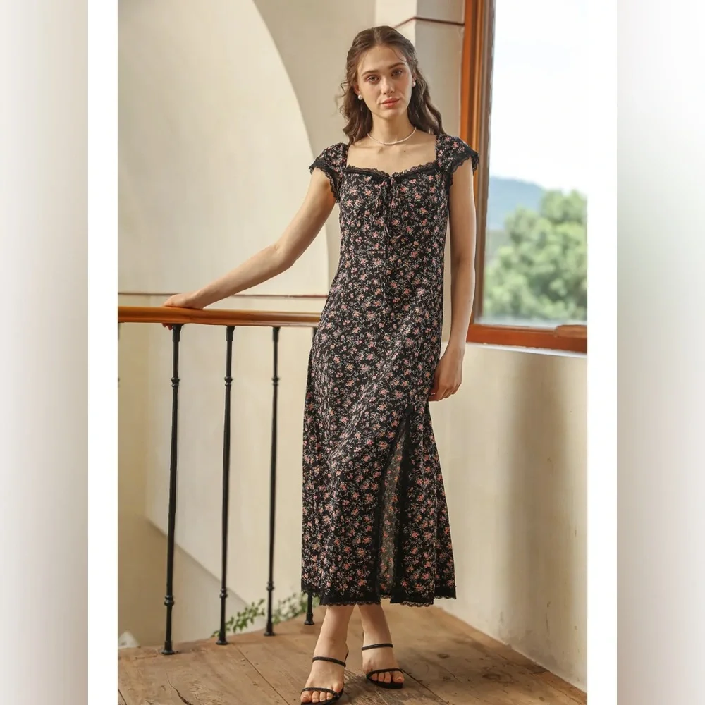 Rosie Posie Vintage Floral Midi Dress with Lace Detailing NWT size large - Picture 4 of 4